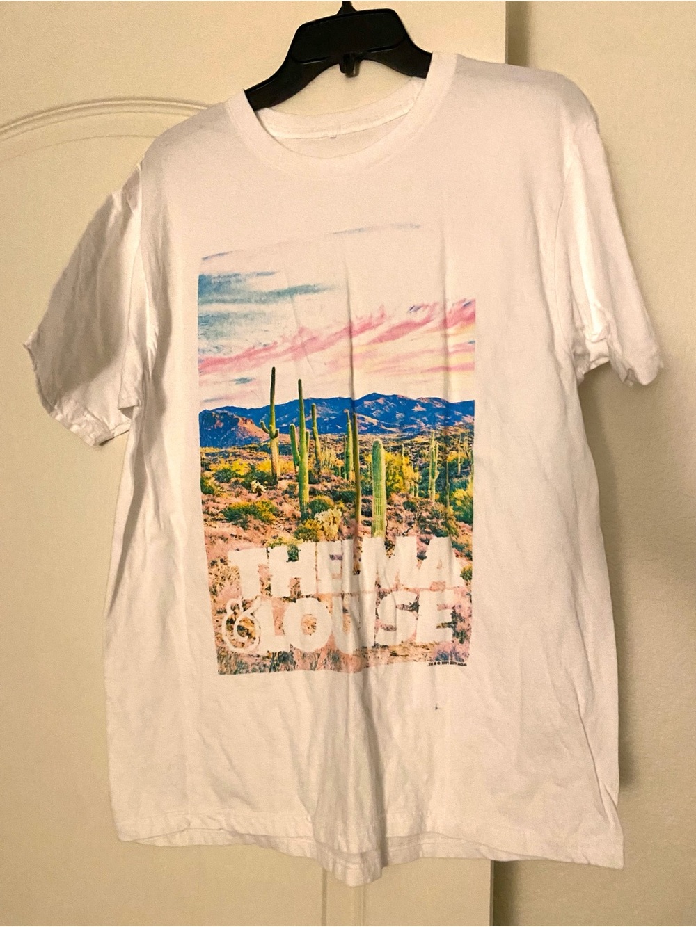 Thelma & Louise White Graphic Desert Skyline Tee with Cactus Print